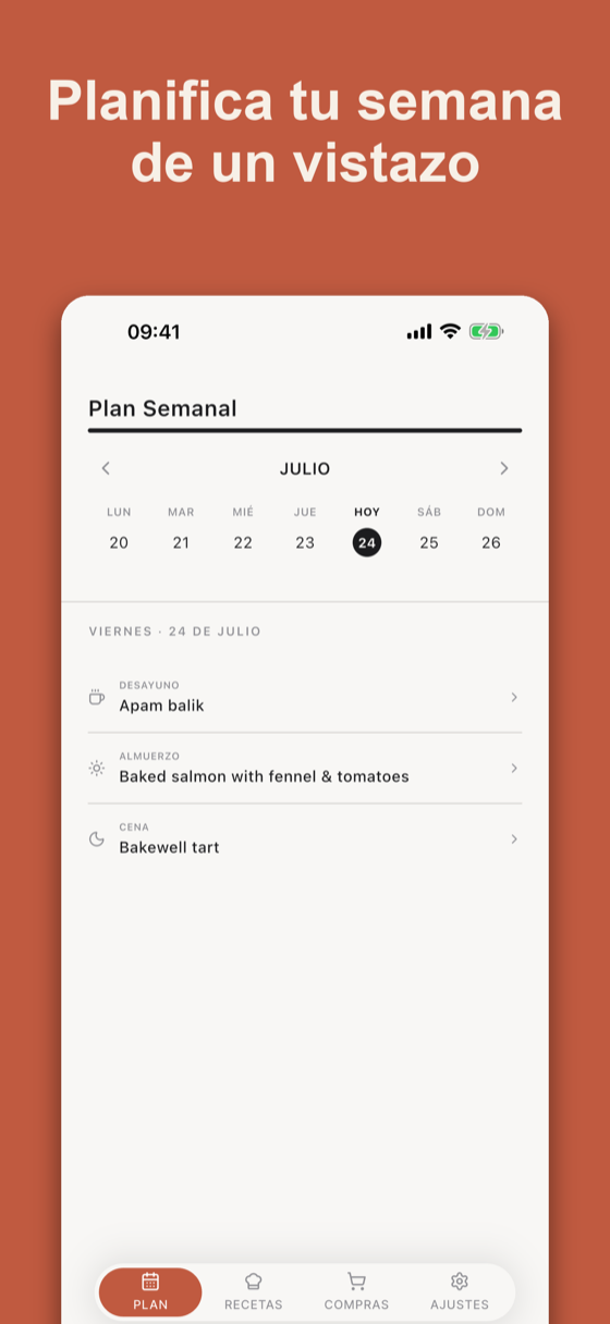 Weekly meal-plan calendar